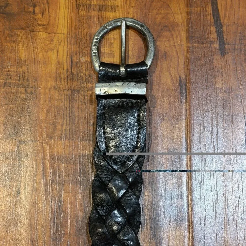 Vintage Halcyon Belt Company Pewter Buckle Black Woven Leather Belt - Size 36